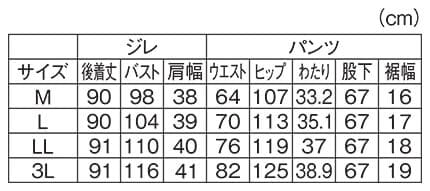 ＜2点セット＞ロングジレセットアップのサイズ表