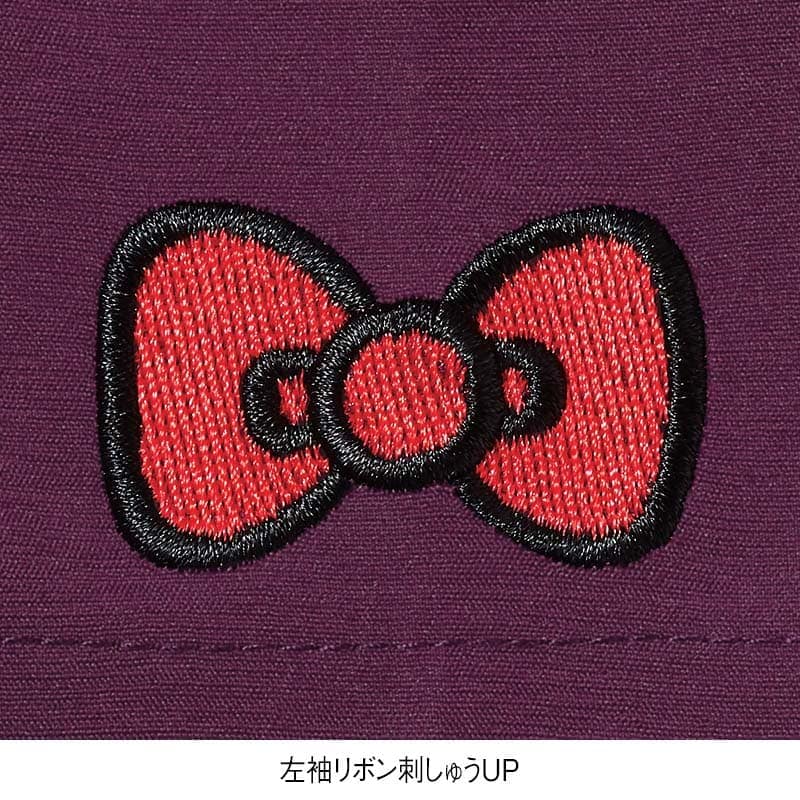 ★＜ハローキティ＞袖リボン刺繍ストレッチスクラブ