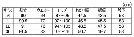 ひんやり！サイドスリットシフォンパンツのサイズ表